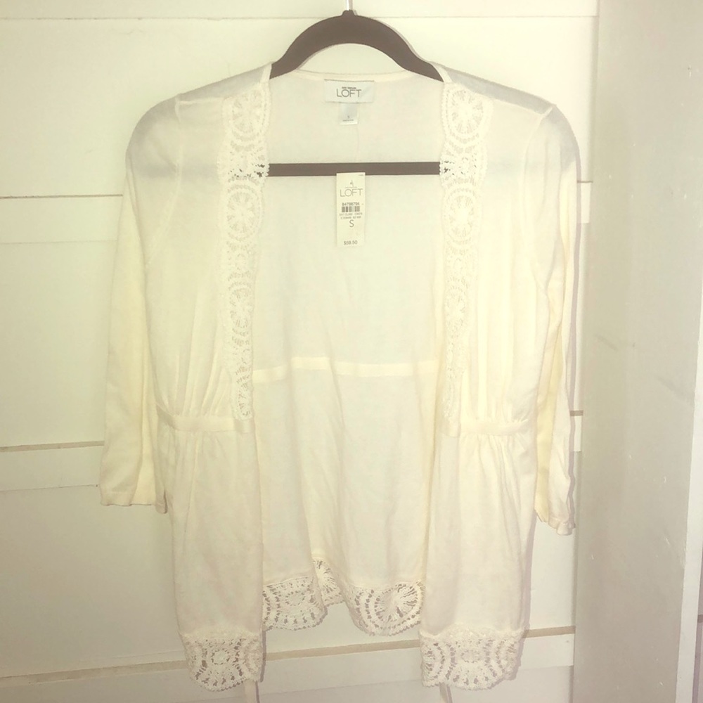 Ann Taylor LOFT 3/4 sleeve off white cardigan
